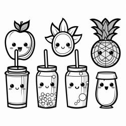 emoji bananas juice with a straw pineapple apple melon watermelon coconut lemon with no face