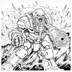 a monster made of lava shooting a lava minigun