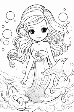 a cute ocean serenity  coloring bookvector white background black and white black drawing