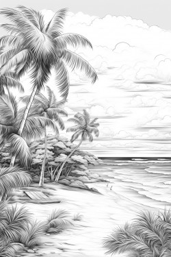 a beautiful sunny beach with white sands and deep blue waters palm trees