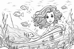 mermaid leading a drifting shipwreck gently down to settle on the ocean floor