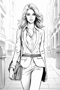 business girl without a face in a business suit carries a briefcase holds documents in her hand