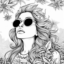 hippie woman with weed leaf background