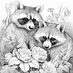 raccoons and flowers