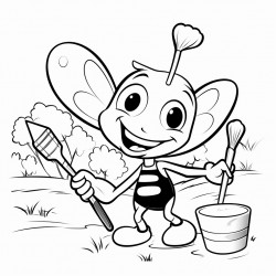 an ant in the forest holding a paintbrush