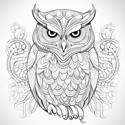 an owl with a pattern inside of it colouring book photo thick lines detailed