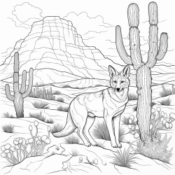 desert landscape with a coyote and pika