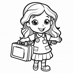 a cute nurse carrying first aid kit bold and easy white background