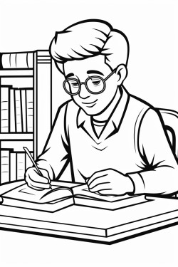 a man sitting at a desk and eating a book