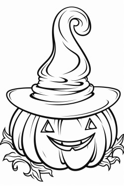a witchs hat resting on a pumpkin