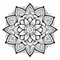 intricate modeldala design drawn in a minimalist black and white style featuring symmetrical patterns and flowing lines ideal for coloring fine ink illustration with delicate details artistic genre