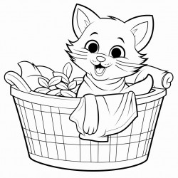 cat in a laundry basket with laundry