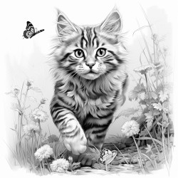 a playful cat chasing a butterfly