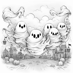 friendly ghosts carrying banners as if theyre in a parade