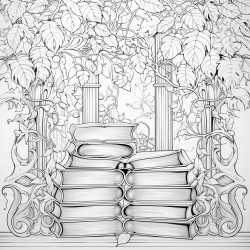 intricate background with leaves books framed paintings victorian era style with the word semantic written in graceful cursive in the middle with a slight arch to the letters abstract leafy shapes in the background