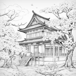 cherry blossom in japan with a house