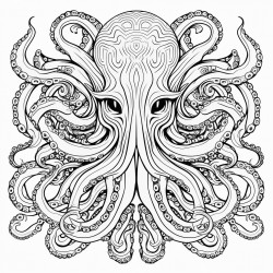 line work coloring book octopus mandala black and white thick lines vector file