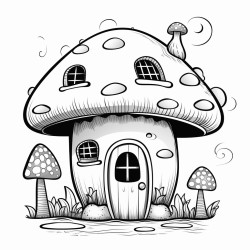 small cute cartoon whimsical house shaped like a mushroom