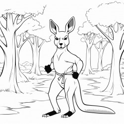 kangaroo with a black belt in the forest