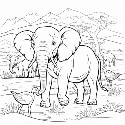 safari animals in action coloring book page clear thick outlines