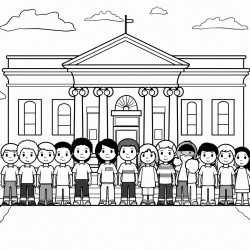 students lining up in front of assembly