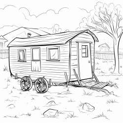 abandoned house with a caravan in front of it