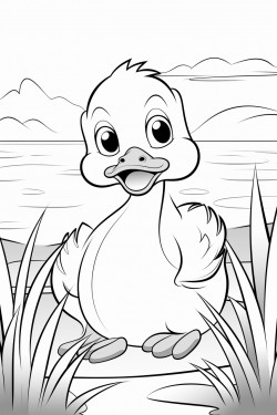 create a picture for my coloring book that features a cute duck with a light background