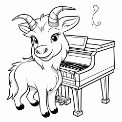 cute goat playing piano