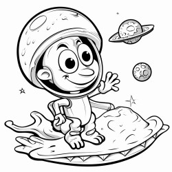 an alien in a flying sauce looking at a chicken jumping over the moon