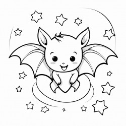 cute heart bat with moon and stars