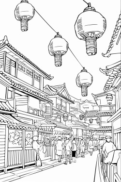 japan people city lanterns