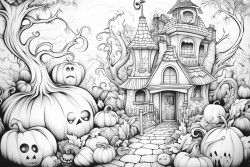 fairy tale hause in the back ground surrounded by pumpkins and wineyeard