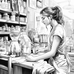 a barista preparing coffee behind the counter
