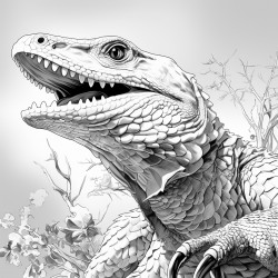 goanna head facing camera catching flies with tongue