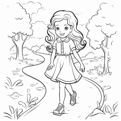 young lady walking on a path