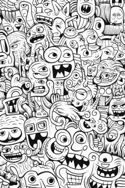 a whole page made up of little crazy looking doodle creatures