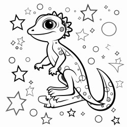 a gecko with a galaxypatterned skin clinging to a meteor