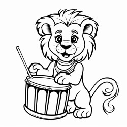 a lion playing a drum with its tail
