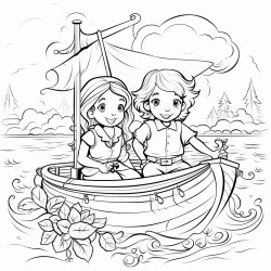2 children on a boat
