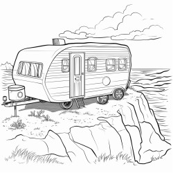 a caravan on rocky cliff
