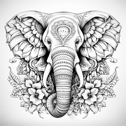 create a majestic elephant with mandala pattern inside nature art around with thick lines