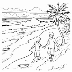 halaman mewarnai dari pantai pasir hitam di 