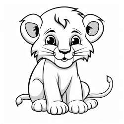 a cute baby lion sitting with its tail curled around its body simple and bold lines 85 x 11 inches 300 dpi