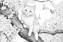 cat climbing trees and flowers everywhere