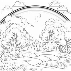 a magical forest landscape with a rainbow
