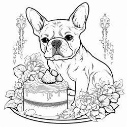 funny french bulldog with cake