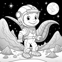 a brave astronaut exploring a mysterious planet with a giant dragon