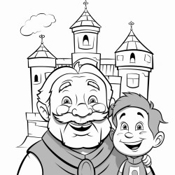 create me a castell with a grandpa and little grile