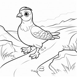 a quail walking in a pathway outline lineart coloring book 2d cartoon character