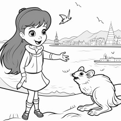 a girl throwing a squirrel down by the bay